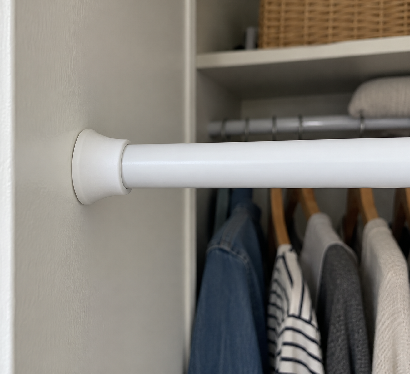 Tension rod end making full contact with a suitable flat closet surface